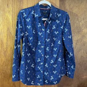 TALBOTS Christmas Scottie Dog & Candy Cane Navy Shirt Sz S